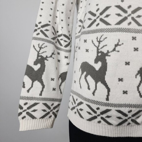 Tradition Country Collection White Knit Reindeer Button Up Cardigan Size S - Picture 4 of 9
